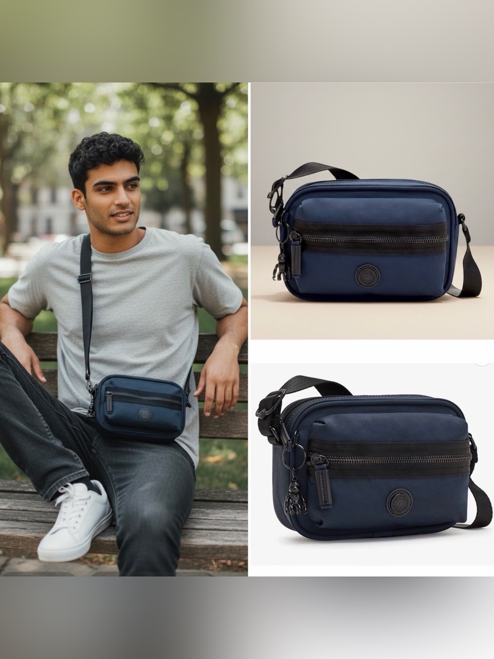 Kipling Enise Crossbody Bag Strong Blue Mix w& Metal Monkey Chain